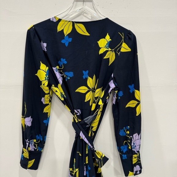 Halogen Long Sleeve Wrap Dress Blue Floral Belted Small - Picture 8 of 9